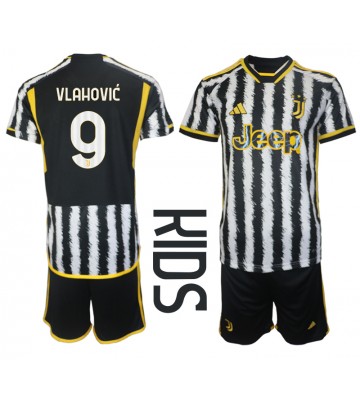 Juventus Dusan Vlahovic #9 Primera Equipación Niños 2023-24 Manga Corta (+ Pantalones cortos)